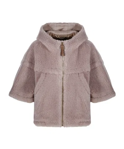 Max Mara Cropped Sweatshirt-style Cape With A Boxy Fit And Hood In Gray