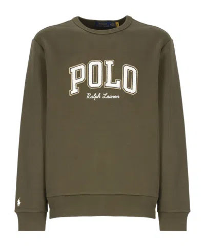 Polo Ralph Lauren Olive Green Logo-embroidered Sweatshirt In Green