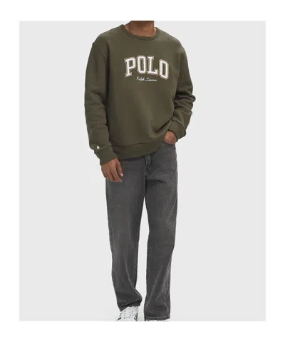 Polo Ralph Lauren Olive Green Logo-embroidered Sweatshirt In Green