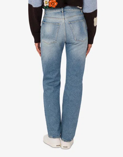 Moschino High-rise Denim Trousers With Patchwork Detailing In Blue