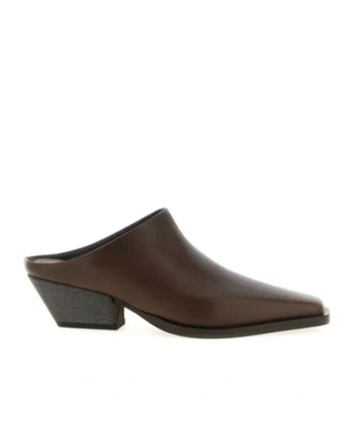 Brunello Cucinelli 'precious Heels' Sabots In Brown