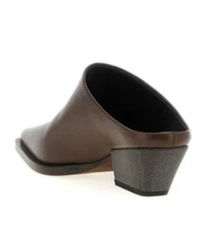Brunello Cucinelli 'precious Heels' Sabots In Brown