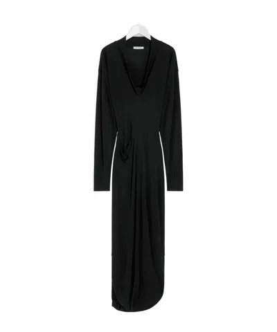 Lemaire Draped Crepe Jersey Maxi Dress In Black