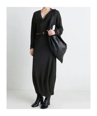 Lemaire Draped Crepe Jersey Maxi Dress In Black