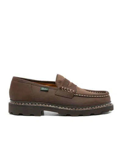 Paraboot Reims Suede Loafers With Canvas Inserts Shoes In Brown