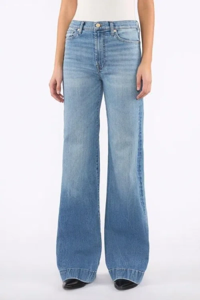 7 For All Mankind High-waisted Wide-flared Jeans With Subtle Whiskering In Blue