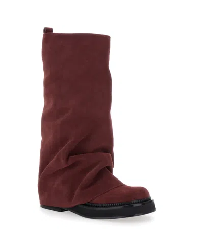 Attico Robin Suede Knee-high Boots In Burgundy