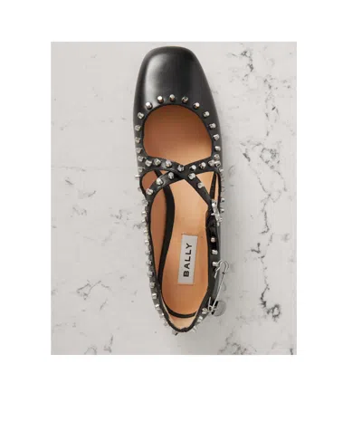 Bally Beliska Studded Leather Ballet Flats In Black