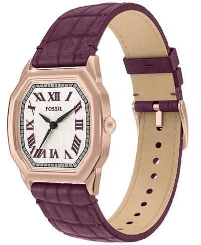 Fossil Women's Harlow Three-hand Burgundy Croco Leather Watch, 27mm In Purple