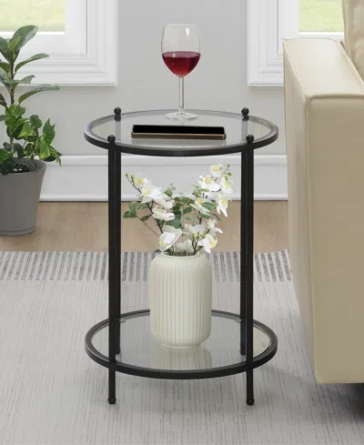 Convenience Concepts 18" Glass Royal Crest 2-tier Round End Table In Black