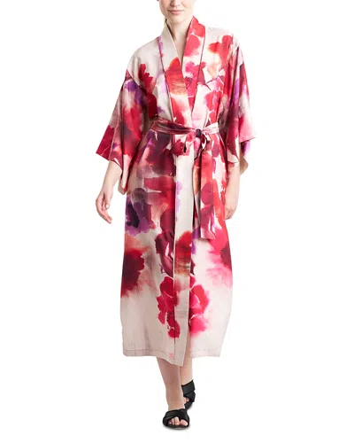 Natori Mizuki Floral-print Charmeuse Robe In Red | ModeSens