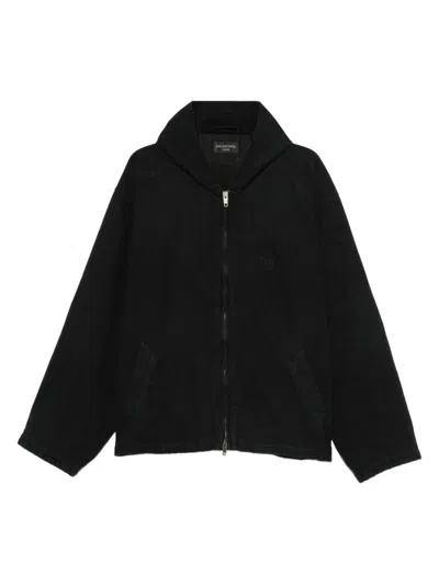Balenciaga Hooded Zip-up Jacket For Men In Black