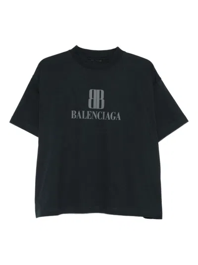 Balenciaga Black Nano Bb Cropped T-shirt In Black