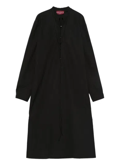 Gucci Mini Dress With Long Sleeves And Belted Waist In Black