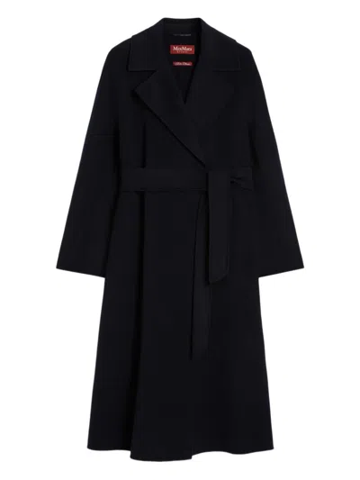 Max Mara Long Virgin Wool Coat With Pointed Collar In Blue