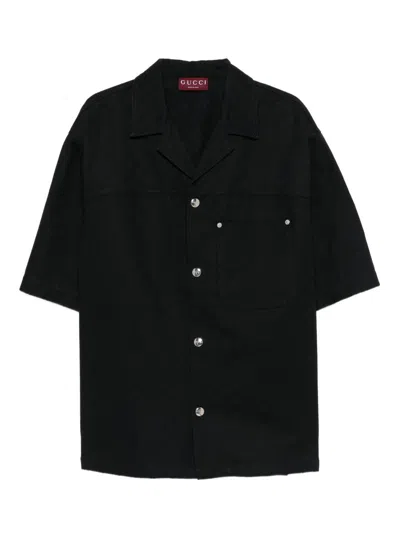 Gucci Classic Short-sleeve Cotton Shirt In Black