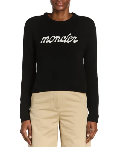Moncler Cropped Sweater With Contrasting Embroidered Logo In Black