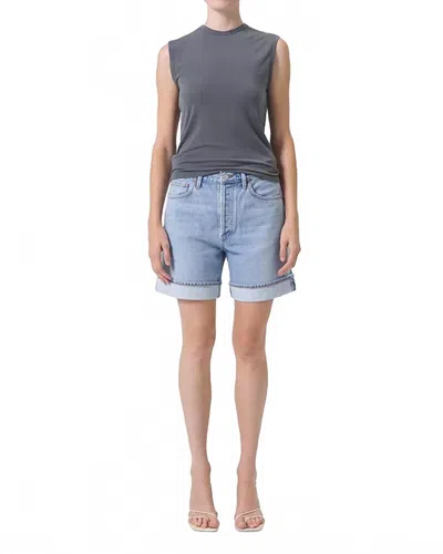 Agolde Dame Cuff Denim Short In Tension In Blue