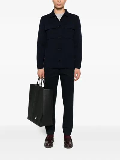 Lardini Knitted Jacket With Collared Front Pockets In Blue