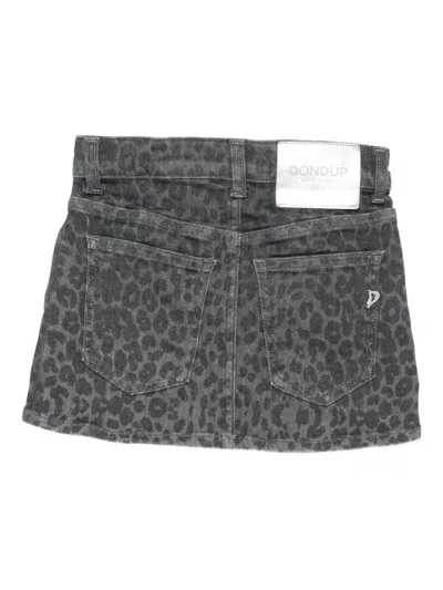 Dondup Leopard-print Denim Skirt In Gray
