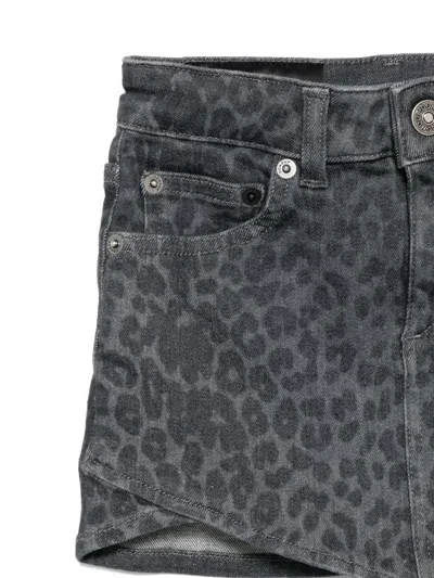 Dondup Leopard-print Denim Skirt In Gray