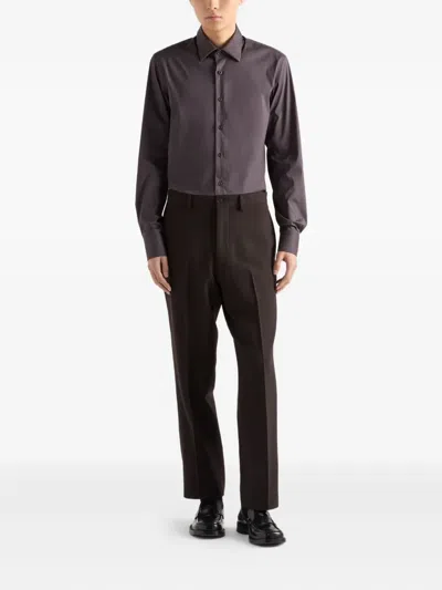 Prada Stretch Cotton Shirt In Gray