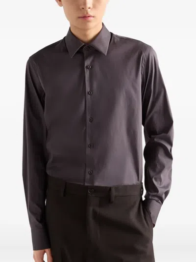 Prada Stretch Cotton Shirt In Gray