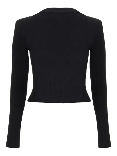 Balmain Black Fitted Cardigan With V Neckline And Jewel Buttons In Knit In Black