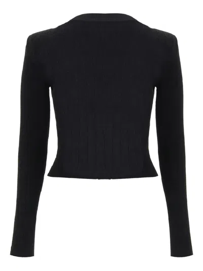 Balmain Black Fitted Cardigan With V Neckline And Jewel Buttons In Knit In Black