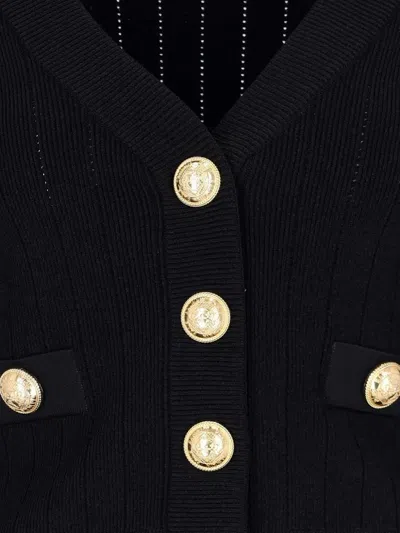 Balmain Black Fitted Cardigan With V Neckline And Jewel Buttons In Knit In Black