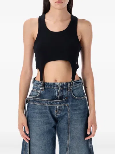 Jean Paul Gaultier Cotton Ribbed Bra With Lingerie Garter In Black