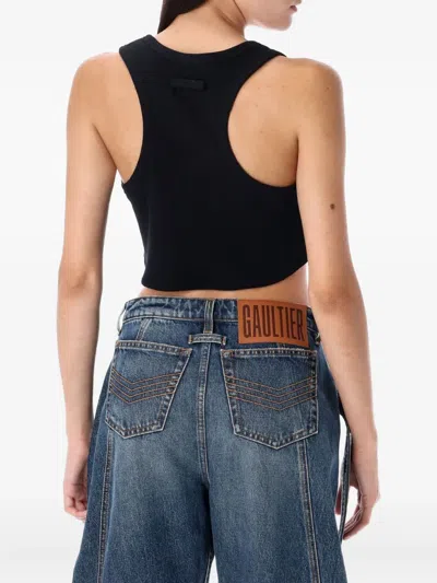 Jean Paul Gaultier Cotton Ribbed Bra With Lingerie Garter In Black