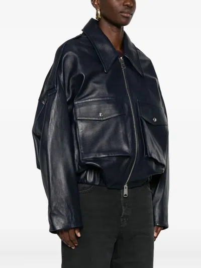 Khaite Oversized Owey Leather Jacket In Black