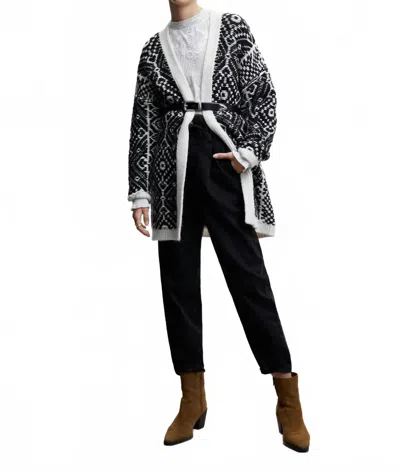 Mango Printed Cardigan With Reverse Stitching In Black In Black
