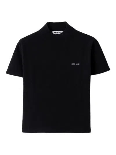 Miu Miu Cashmere Short-sleeve Sweater In Blue