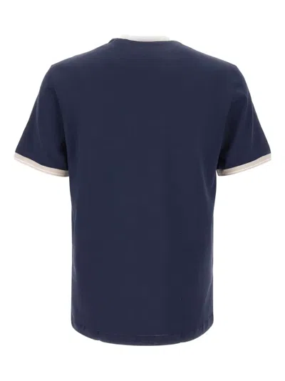 Eleventy Black Crewneck T-shirt With Layered Collar In Cotton Man In Blue