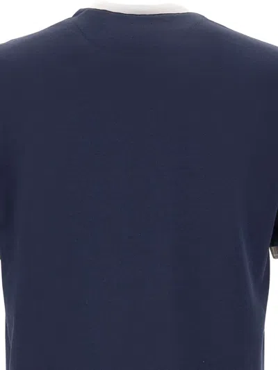 Eleventy Black Crewneck T-shirt With Layered Collar In Cotton Man In Blue