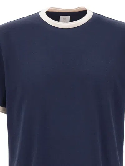 Eleventy Black Crewneck T-shirt With Layered Collar In Cotton Man In Blue