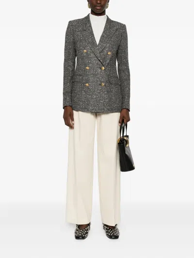 Tagliatore Tailored Double-breasted Jacket With Textured Plaid Pattern In Gray