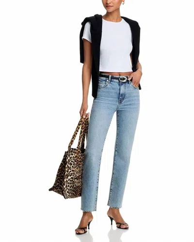 Frame Ruler Crop High Rise Straight Jeans In Indigo Vintage Fray In Multi