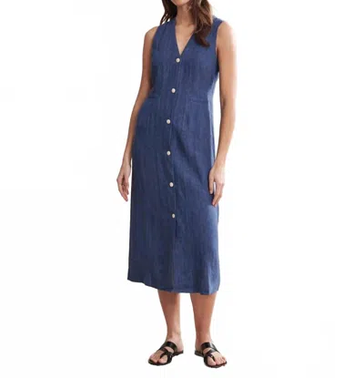 Jenni Kayne Callan Linen Button Front Midi Dress In Blue