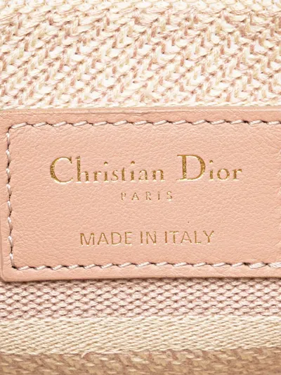 Pre-owned Dior 2021 Medium Canvas Houndstooth Embroidered Lady D Lite Satchel In Pink