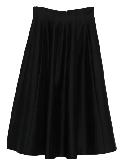 Alberta Ferretti Flared Black Midi Skirt In Virgin Wool In Black