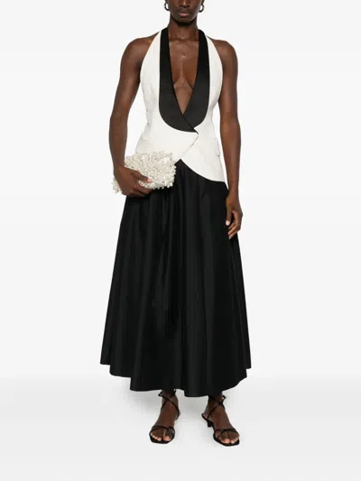 Alberta Ferretti Flared Black Midi Skirt In Virgin Wool In Black
