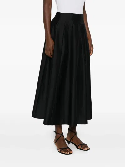 Alberta Ferretti Flared Black Midi Skirt In Virgin Wool In Black