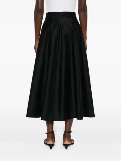 Alberta Ferretti Flared Black Midi Skirt In Virgin Wool In Black
