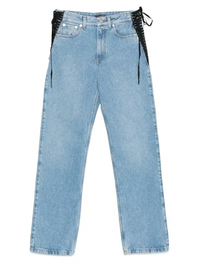 Mugler Lace-up Detail Denim Trousers With Back Pockets In Blue