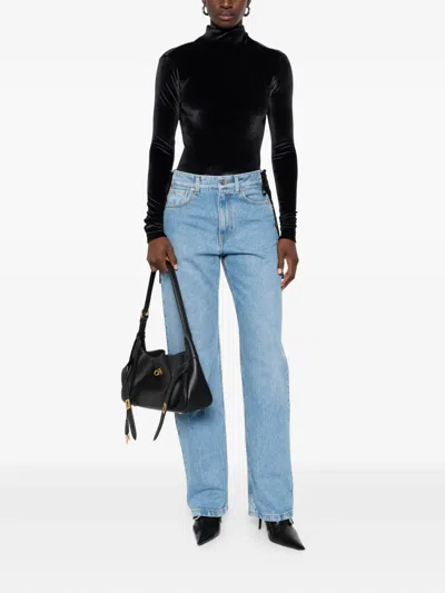 Mugler Lace-up Detail Denim Trousers With Back Pockets In Blue