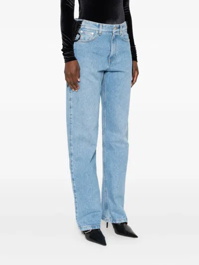 Mugler Lace-up Detail Denim Trousers With Back Pockets In Blue