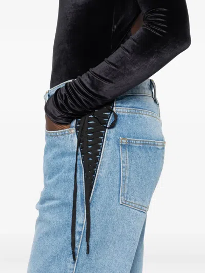 Mugler Lace-up Detail Denim Trousers With Back Pockets In Blue
